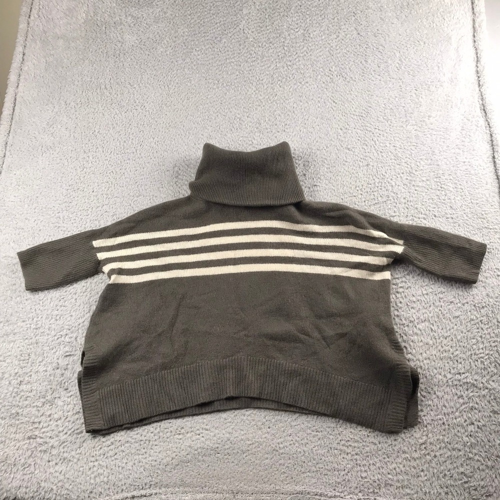 360 Sweater 100% Cashmere Turtleneck Women S Olive Striped Oversized Cropped